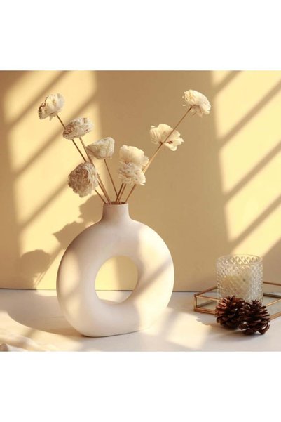 Generic White Donut Flower Vase Matte Finish, 8 inches (White)