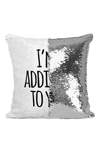 Generic I'M Addicted To You Sequined Throw Pillow Silver/White/Black 16x16inch