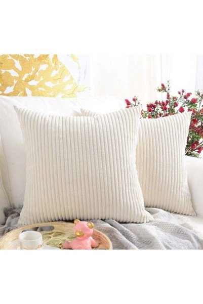 Generic Azena Set of 2 Striped Corduroy Decorative Pillow Covers, Beige, 40x4...