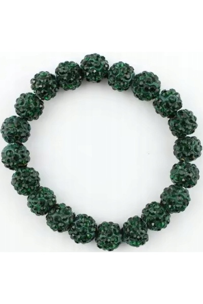 NO BRAND Brățară verde cu mărgele Shamballa, elastică, lucrată manual