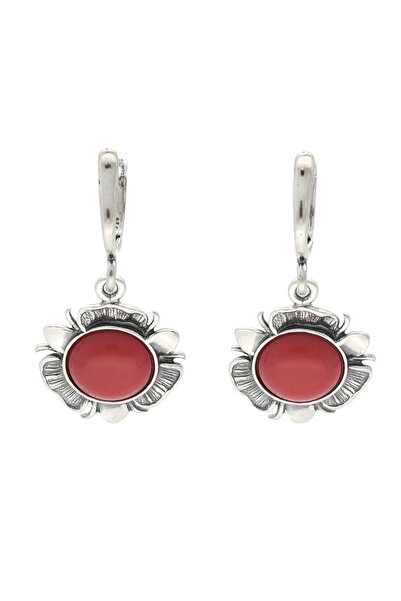 NO BRAND Cercei cu floare de coral din argint