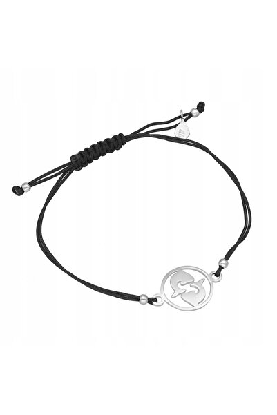 NO BRAND Brățară șnur cu semn zodiacal Pești, negru și argintiu