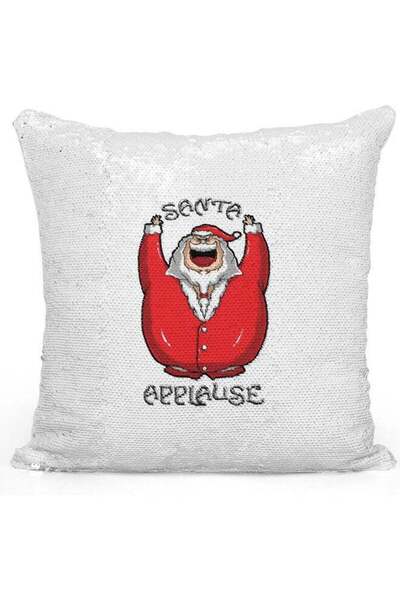 Generic Santa Applause Themed Sequin Decorative Throw Pillow White/Red/Silver...