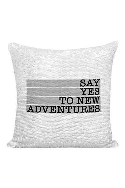 Generic Say Yes To New Adventures Sequined Pillow White/Silver/Black 16x16inch