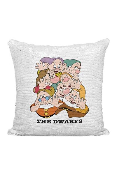 Generic Dwarfs Printed Sequined Pillow Silver/White/Blue 16x16inch