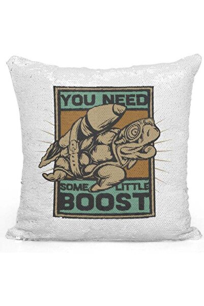 Generic You Need To Boost Themed Sequin Decorative Throw Pillow White/Brown/S...