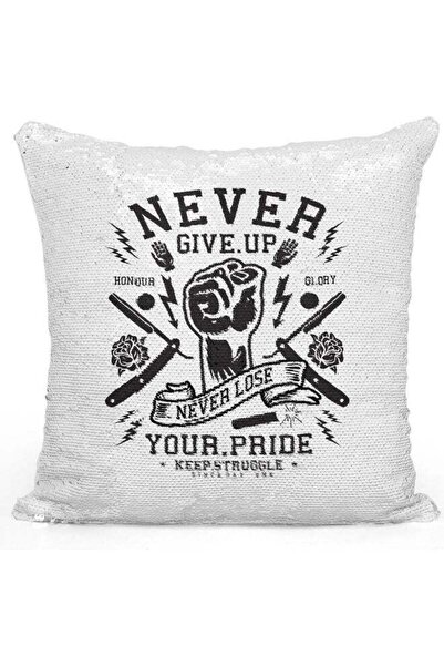 Generic Never Give Up Quote Themed Sequin Decorative Throw Pillow White/Black...