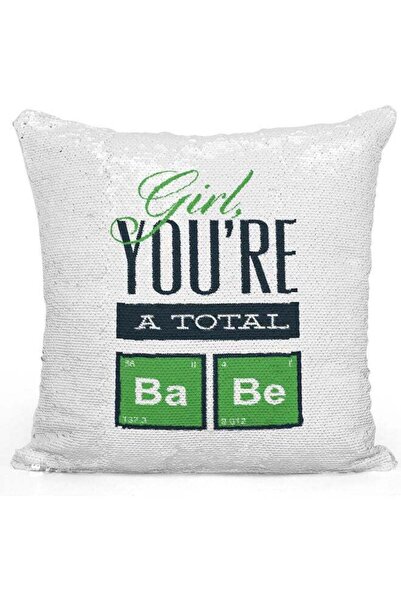 Generic Girl You Are Babe Sequin Decorative Throw Pillow White/Silver/Black 4...