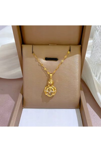 NO BRAND Colier auriu cu zirconii, design rădăcini de copac și caracatiță, di...