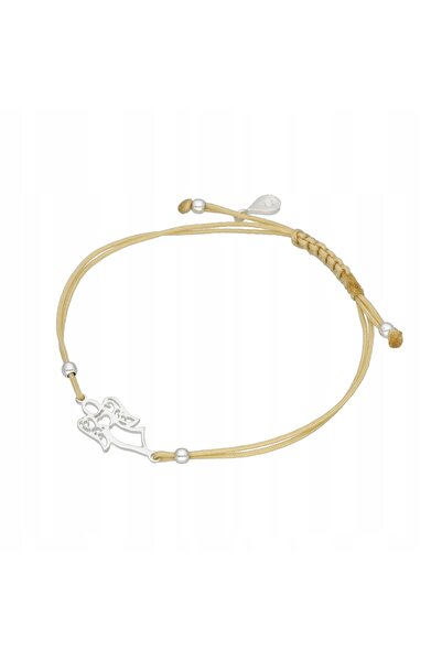 NO BRAND Brățară șnur angel beige argintiu