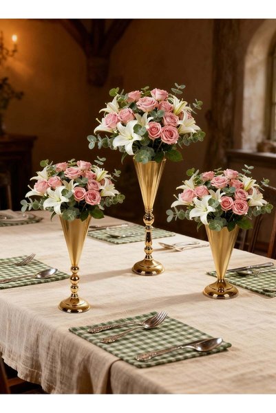 Generic 9.8/14/16.5 inch Tall Tabletop Metal Wedding Flower Trumpet Vase