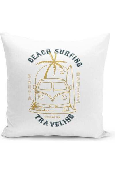 Generic Decorative Throw Beach Surfing Design Pillow White 16 x 16inch