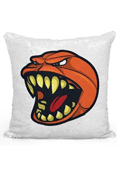 Generic Angry Basketball Themed Sequin Decorative Throw Pillow White/Silver/O...
