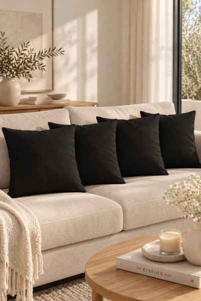 Joyrose 4 Pieces 100% Cotton Black Throw Pillow Cover Plain Decorative Throw Pillow Cover with Hidden Zipper 45X45 cm Seller's Average Product Rating 4.6
