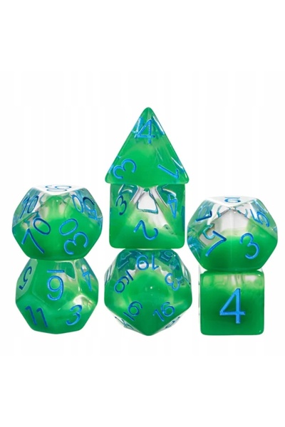NO BRAND Set de zaruri 7 bucăți, transparente, cu imprimeu verde-albastru, D4...