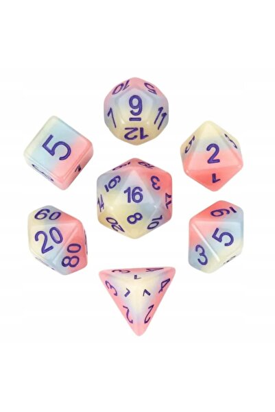 NO BRAND Set de 7 zaruri Roz Albastru Verde D4-20 K20 RPG D&D MTG Baldur Gate