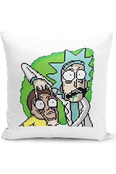 Generic Pixel Art Rick And Morty Cartoon Themed Throw Pillow White/Blue/Green...