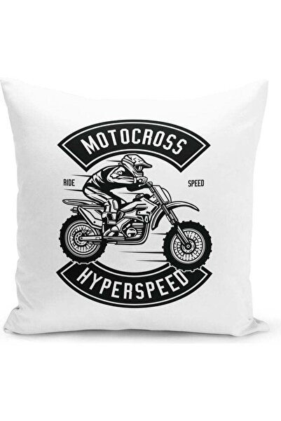 Generic Motocross Hyperspeed Quotes Print Decorative Throw Pillow White/Black