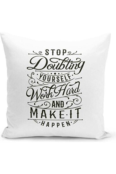 Generic Stop Doubting Quote Printed Decorative Throw Pillow White/Black 40x40cm
