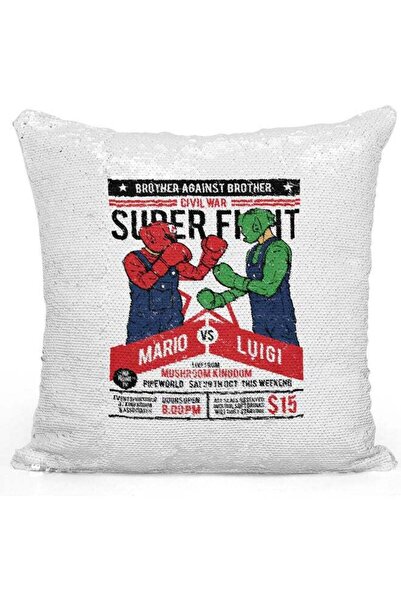 Generic Mario Luigi Design Sequin Decorative Throw Pillow White/Silver/Red 40...