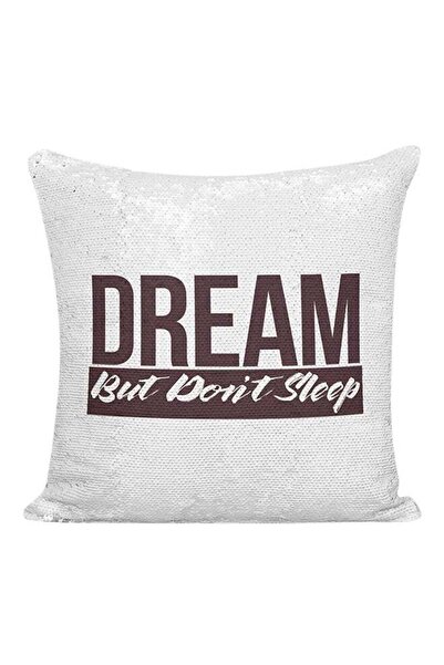 Generic Dream But Don't Sleep Sequined Pillow White/Silver/Purple 16x16inch