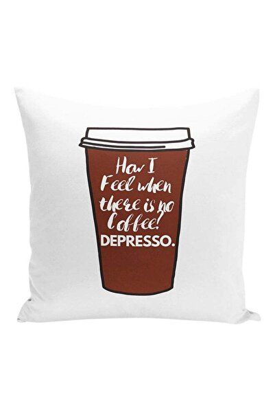 Generic Depresso Funny Coffee Quote Printed Decorative Pillow White/Brown 16x...
