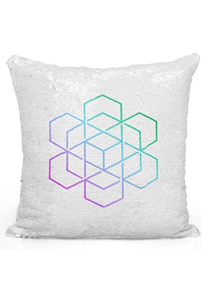 Generic Geometric Design Sequin Decorative Throw Pillow White/Silver/Green 40...