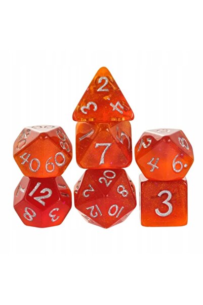 NO BRAND Set de 7 zaruri portocalii argintii D4-20 K20 RPG D&D MTG Baldur's G...