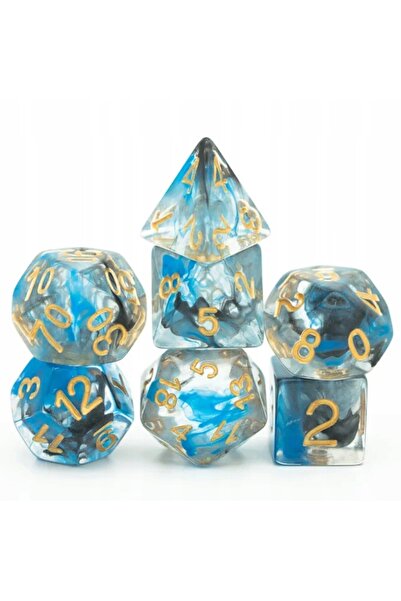 NO BRAND Set de 7 zaruri cu imprimeu albastru auriu D4-20 K20 RPG D&D MTG Bal...