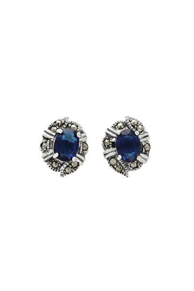 NO BRAND Cercei cu safir și marcazit, din argint placat cu rodiu