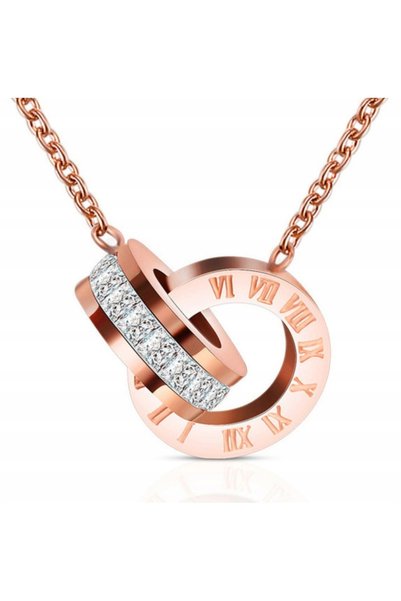 NO BRAND Colier Rose Gold cu Zirconiu Cubic din Oțel