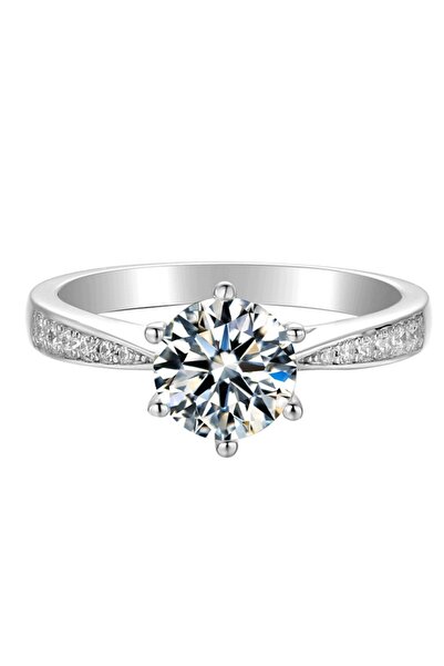 NO BRAND Inel clasic de argint, mărimea 20, cu diamant mare, din oțel prețios.