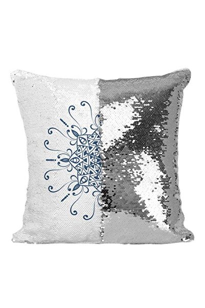 Generic Boho Indian Style Bohemian Mandala Sequined Throw Pillow Silver/Blue/...
