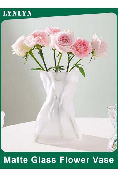 Generic Matte Crystal Glass Flower Vase, Irregular Crinkle Paper Bag Shape, U...