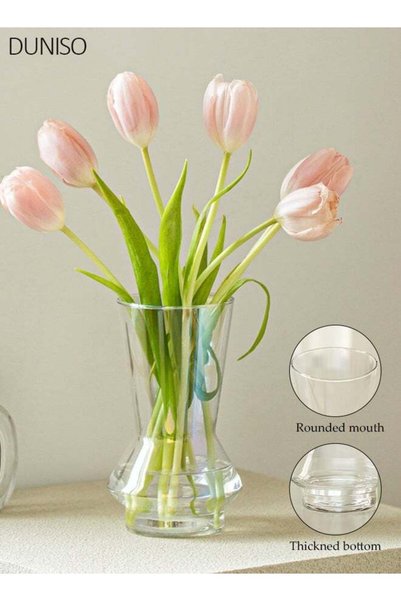 Generic Modern Clear Glass Flower Vase, 19.5cm Tall Flared Neck Hourglass Vas...