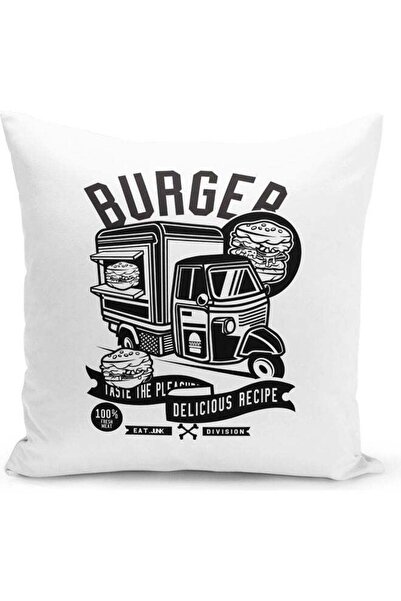 Generic Burger Joint Decorative Pillow White/Black