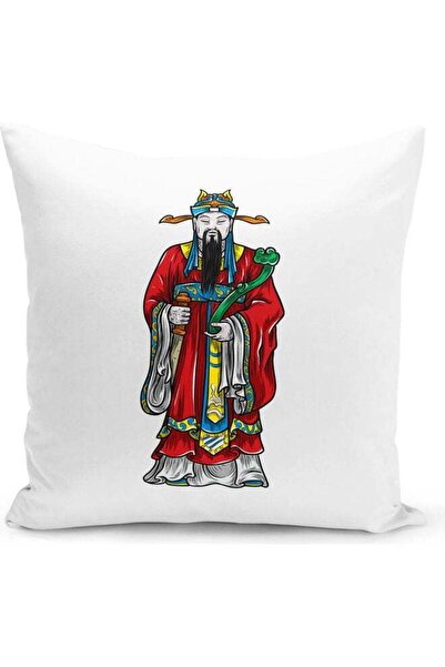 Generic Emperor Themed Sequin Decorative Throw Pillow White/Red/Silver 40 x 40cm