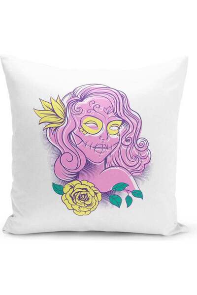 Generic Cute Girl Design Decorative Pillow White/Purple