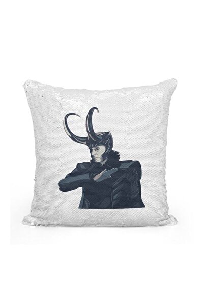Generic Loki Art Sequined Throw Pillow Silver/Black/White 16x16inch
