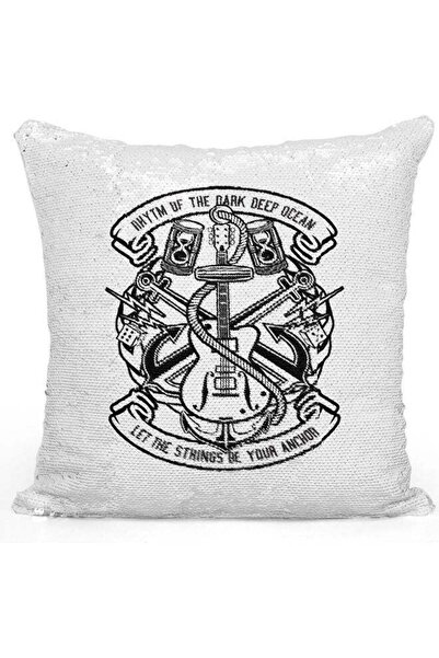 Generic Dark Ocean Themed Sequin Decorative Throw Pillow White/Black/Silver 4...