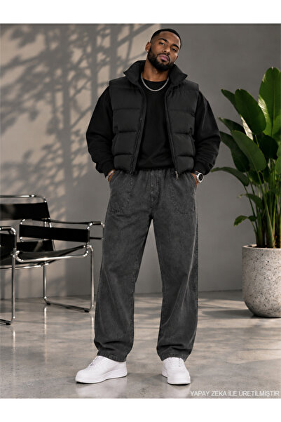 BigBrossBoutique Men's Classic Baggy Trousers Anthracite