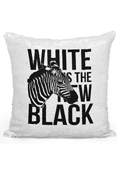 Generic Zebra Themed Sequin Decorative Throw Pillow White/Black 40x40cm