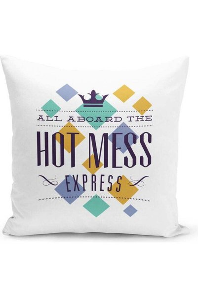 Generic Hot Mess Express Quotes Print Decorative Throw Pillow Multicolour