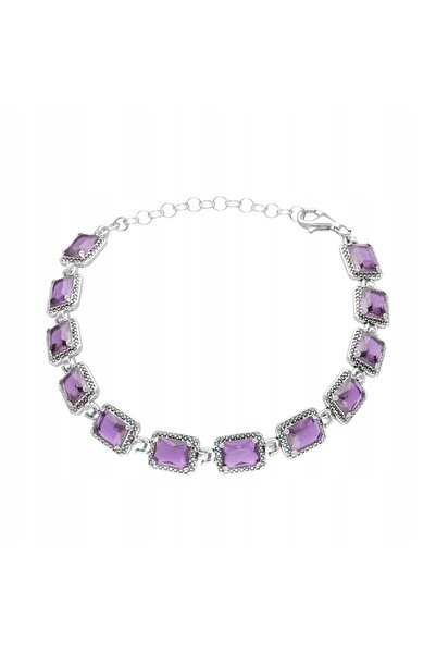 NO BRAND Brățară cu zirconiu cubic violet dreptunghiular, din argint.