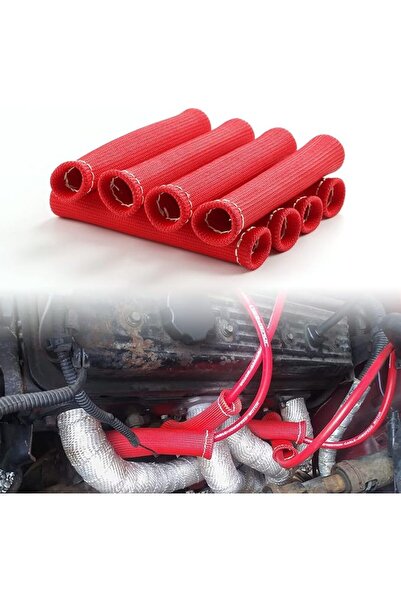 JDMSPEED 8PCS Red 1200° Spark Plug Wire Boots Heat Shield Protector Sleeve Co...