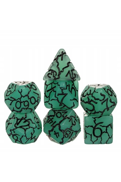 NO BRAND Set de 7 zaruri din rășină, cu design Dragon de Lavă Magma, verzi, D...