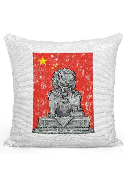 Generic Republic Of China Themed Sequin Decorative Throw Pillow White/Silver/...