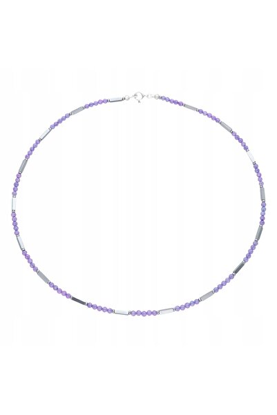 NO BRAND Colier cu zirconiu violet și hematit, argintiu