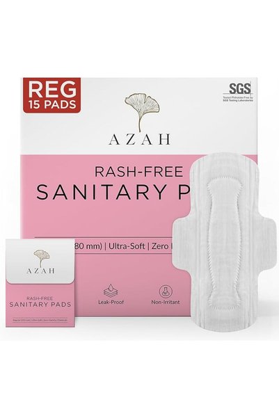 AZAH Rash-free Organic Sanitary Pads (Box of 15 pads: All Regular - With disp...