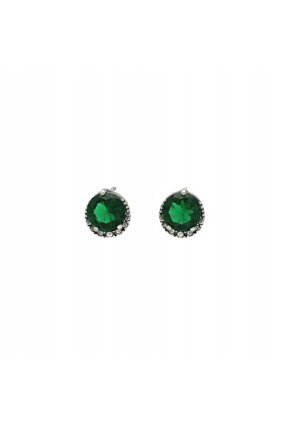 NO BRAND Cercei rotunzi cu zirconiu cubic verde, din argint.